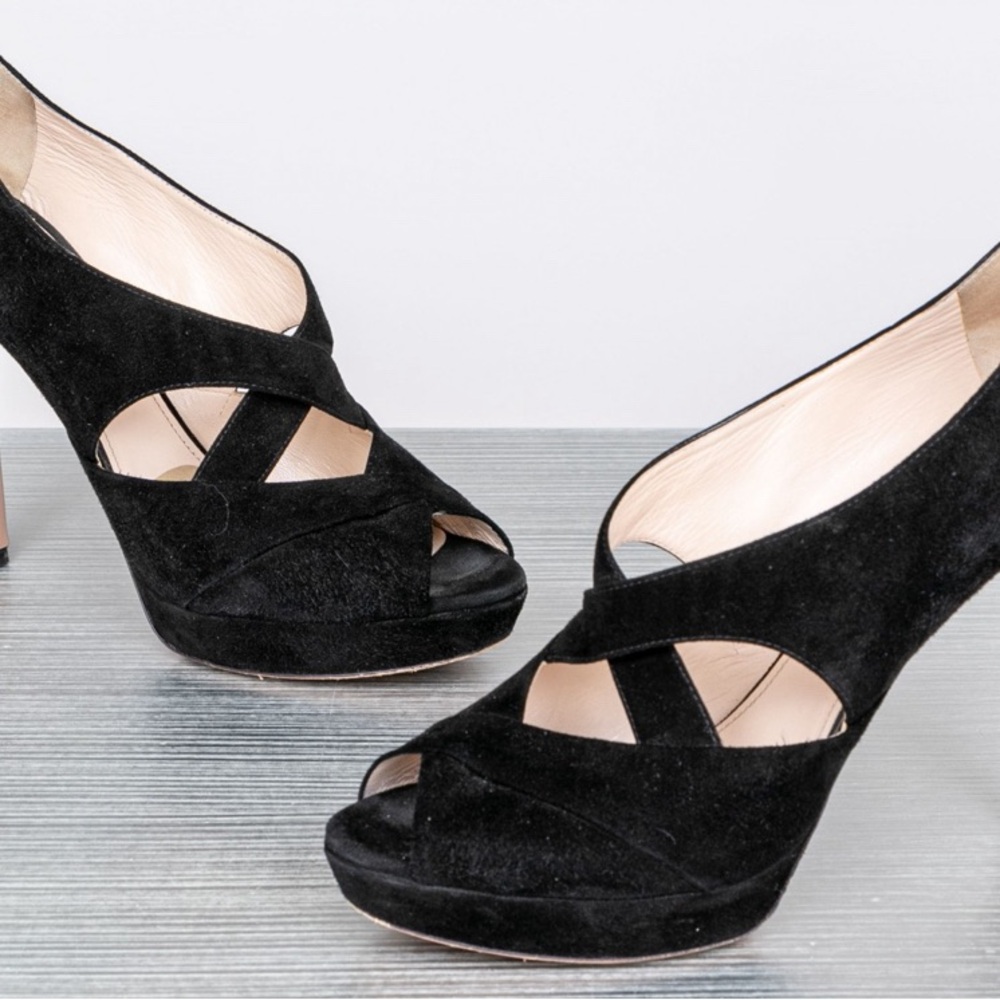 Prada black suede open toe heels size 41